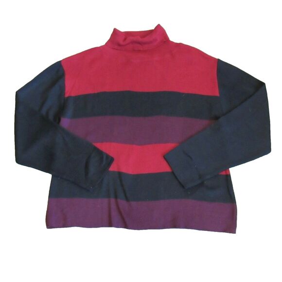 Women's Merion Wool Blend Sweater X-Large Color Block Striped Turtle Neck Italy - Picture 1 of 8